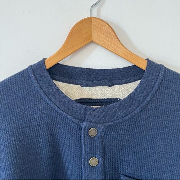 L.L.Bean Navy Katahdin Iron Works Bonded Waffled Fleece Henley Pullover Sweater - Picture 9 of 11